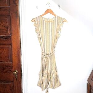 MARINE LAYER Laney Linen Blend Belted Mini Dress Beachy Stripe NEW Size L